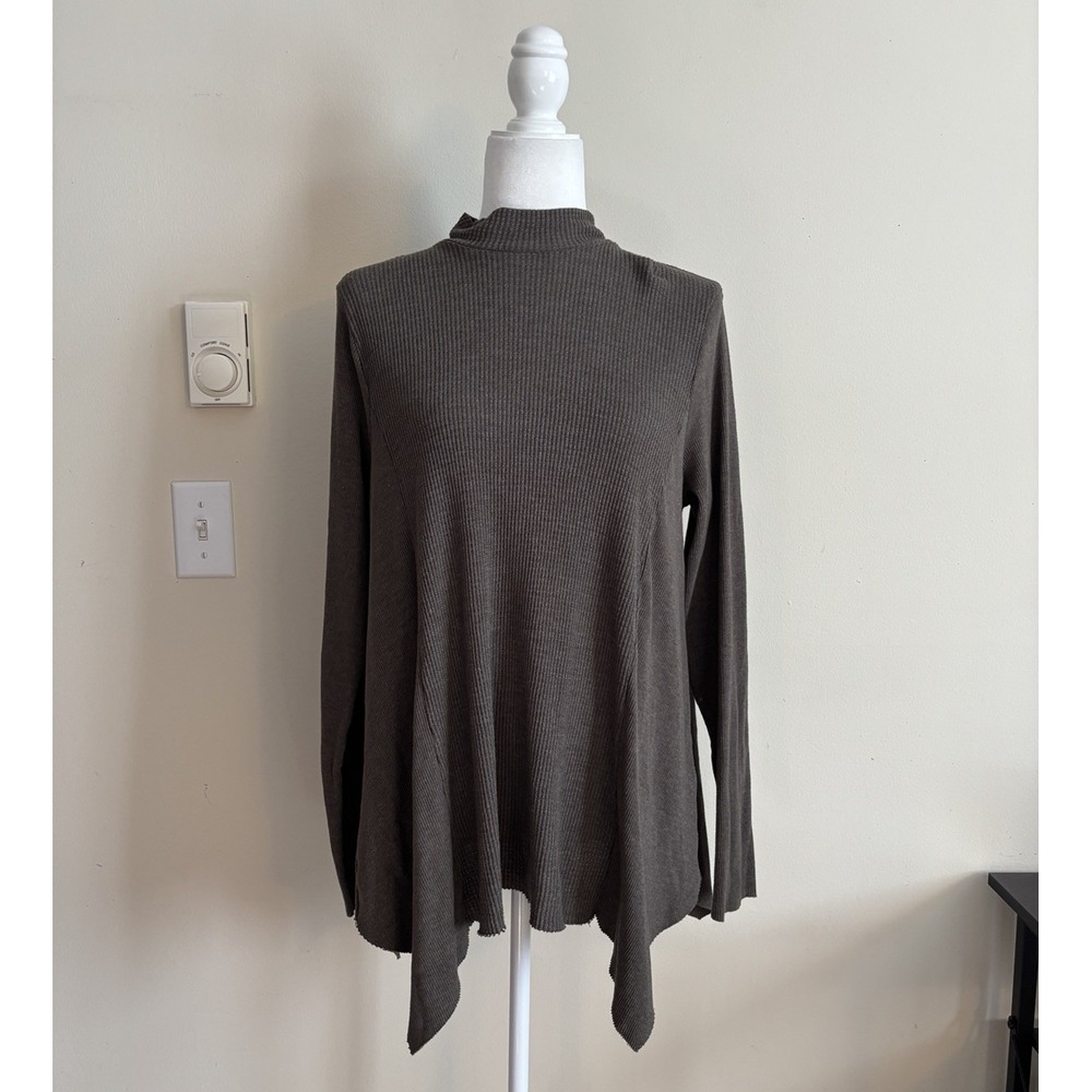 Anthropologie t.la Small‎ Thermal Long Sleeve Top Asymmetrical Hem Green